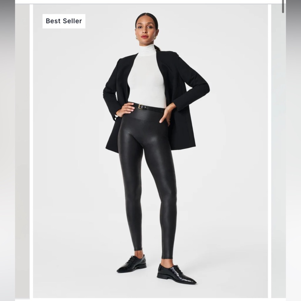 Spanx Faux Leather Leggings Black Petite Medium
